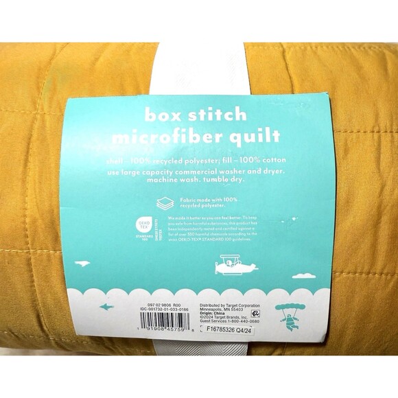 Twin Size Box Stitch Microfiber Kids' Quilt Yellow - Pillowfort - Picture 6 of 6